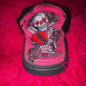 Ed Hardy Pink & Black Skull Heart Trucker Hat